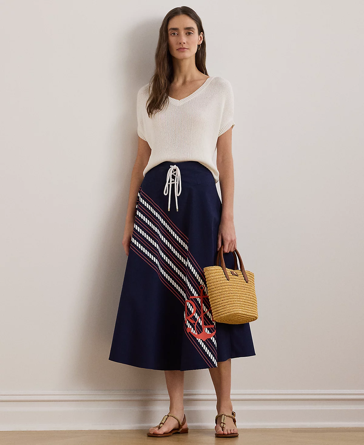 Свитер Lauren Ralph Lauren Petite из трикотажа в рубчик с коротким рукавом и V-образным вырезом