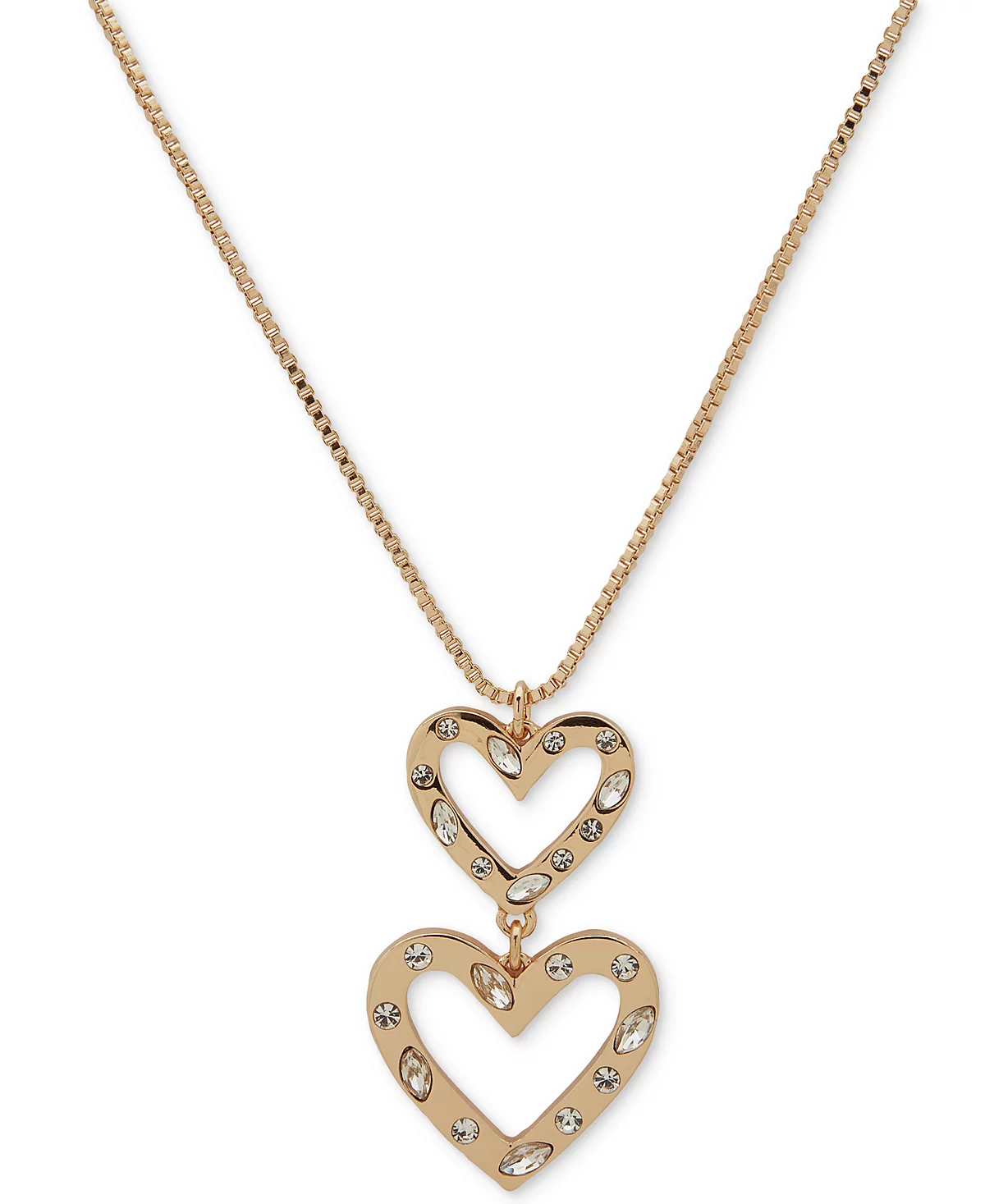 KARL LAGERFELD PARIS Gold-Tone Mixed Crystal Double Red Heart 36 Adjustable Pendant Necklace 4590₽