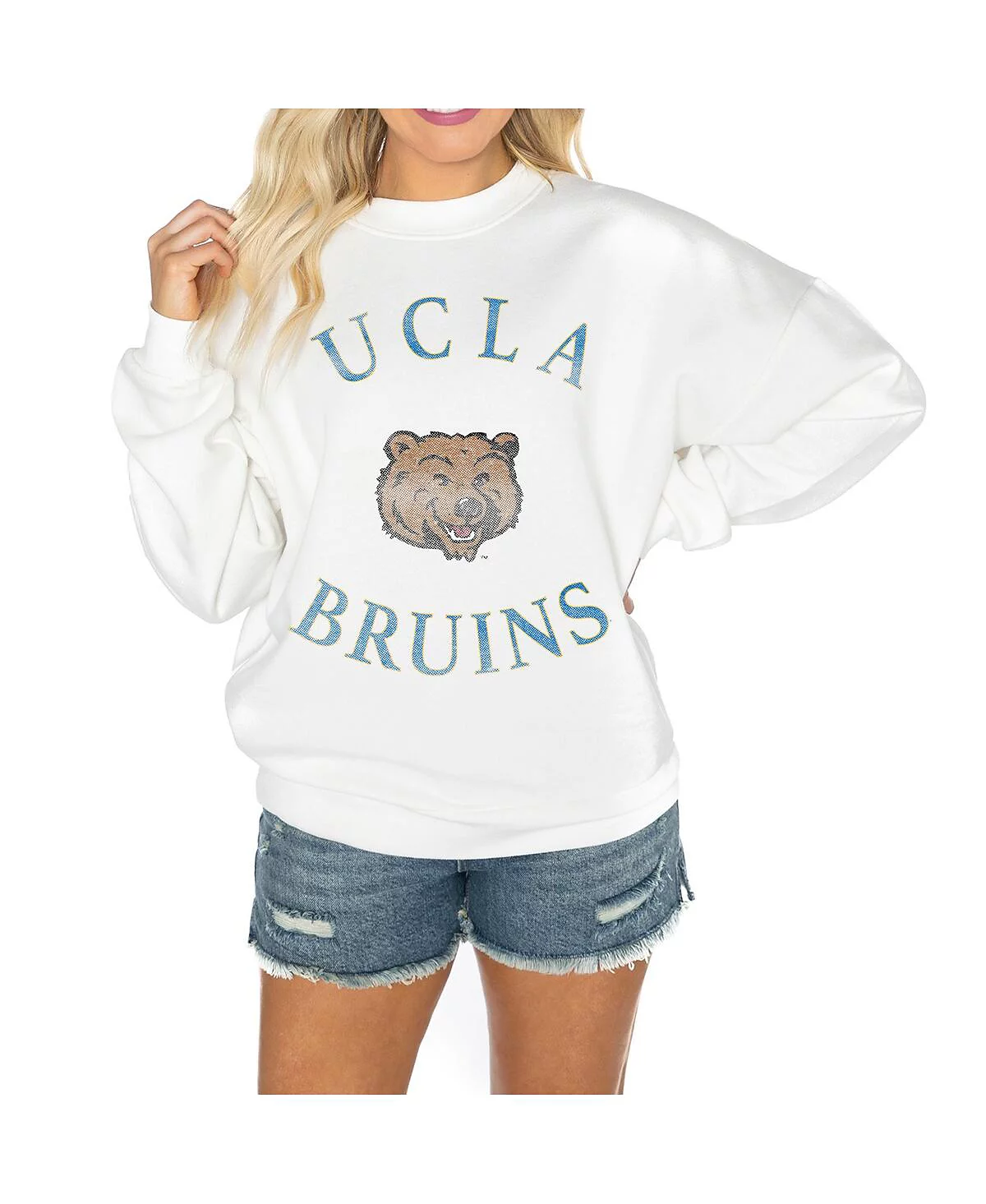 Gameday Couture Womens White UCLA Bruins Good Vibes Premium Fleece Drop Shoulder Pullover Sweatshirt 9090₽
