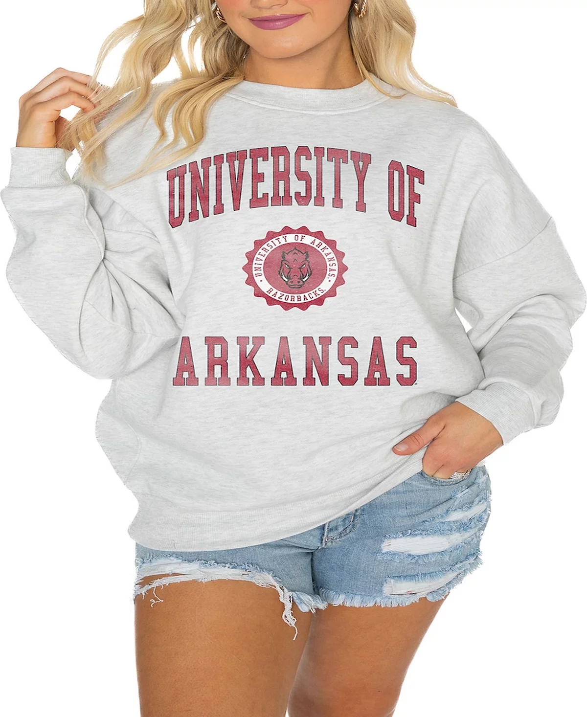 Gameday Couture Womens Steel Arkansas Razorbacks Good Vibes Premium Fleece Drop Shoulder Pullover Sweatshirt 8790₽
