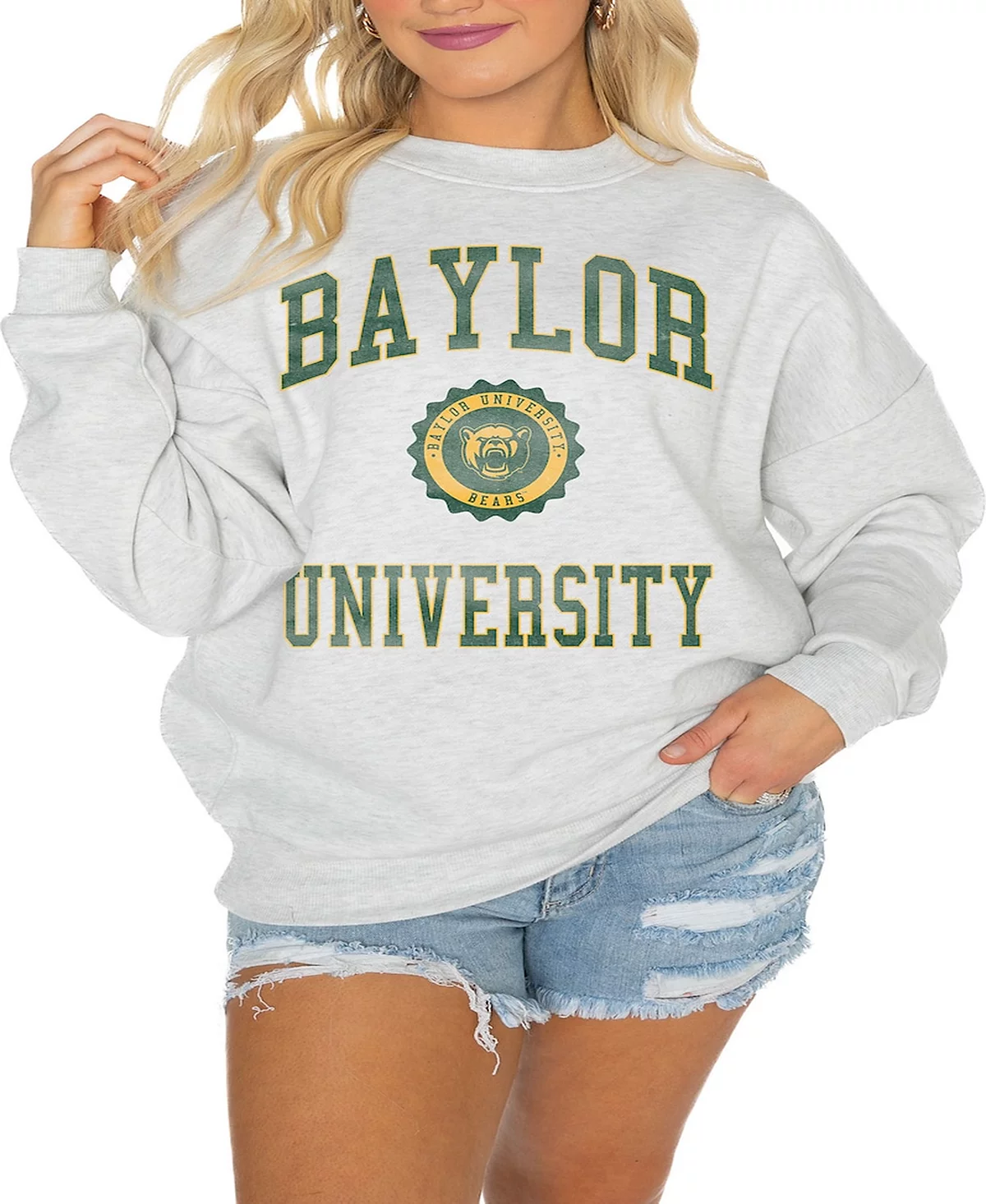 Gameday Couture Womens Steel Baylor Bears Good Vibes Premium Fleece Drop Shoulder Pullover Sweatshirt 8790₽