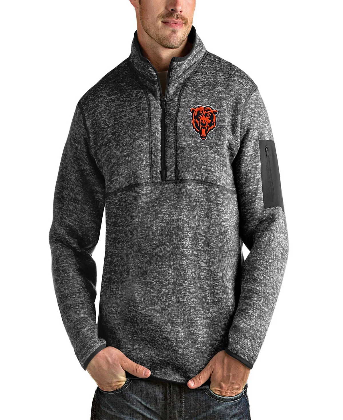 Antigua Mens Heathered Charcoal Chicago Bears Bear Head Fortune Quarter-Zip Pullover Jacket 17490₽