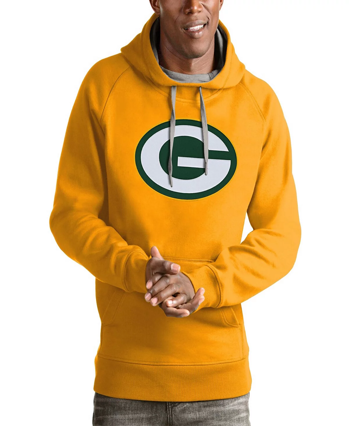 Antigua Mens Gold Green Bay Packers Victory Pullover Hoodie 14490₽