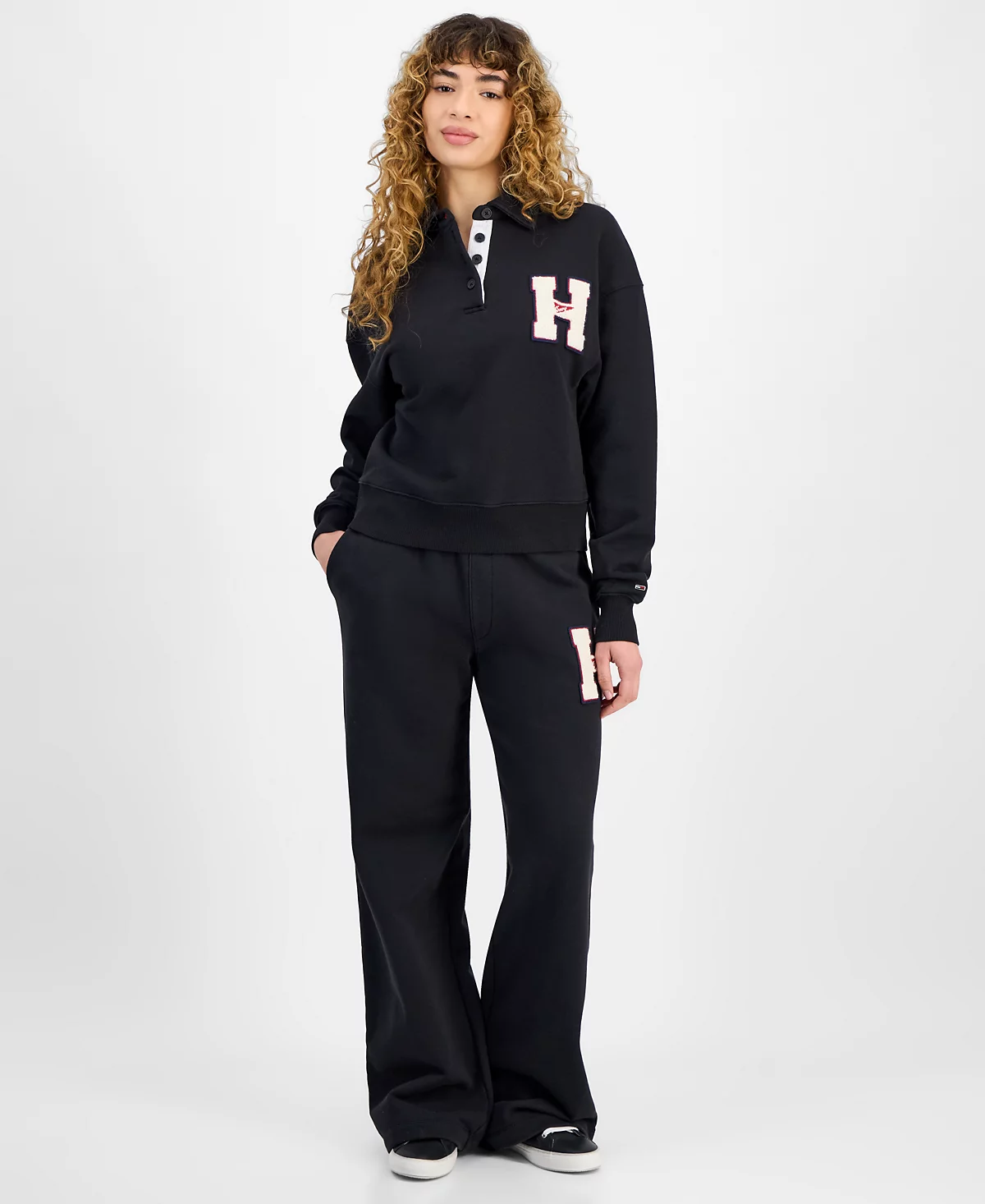 Tommy Jeans Womens Cotton H-Patch Long-Sleeve Polo Sweatshirt - Graphic Sweatpants 8990₽