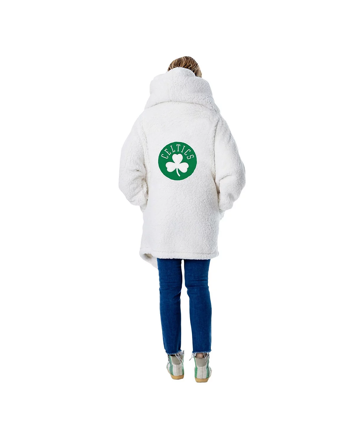 Jill Martin Men's and Women's The Best Lounger In The World Cream Boston Celtics Oversized Open-Front Hoodie Sweater