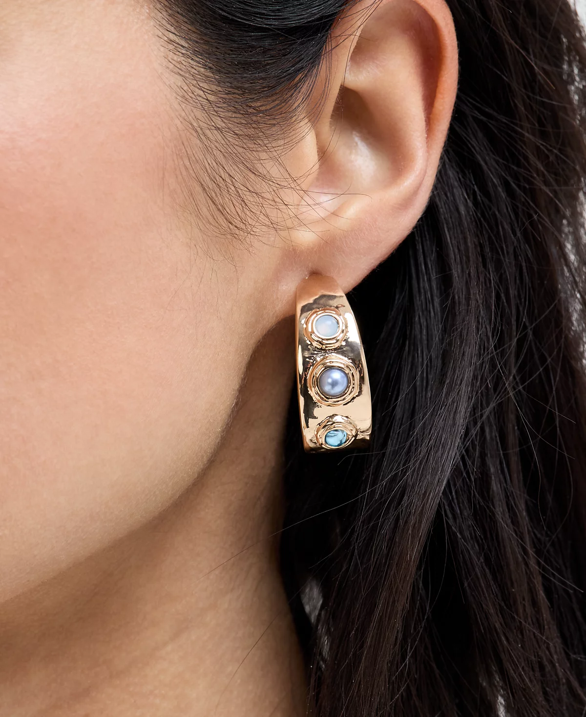 INC International Concepts Gold-Tone Stone - Imitation Pearl J-Hoop Earrings Exclusively at Macys 5590₽