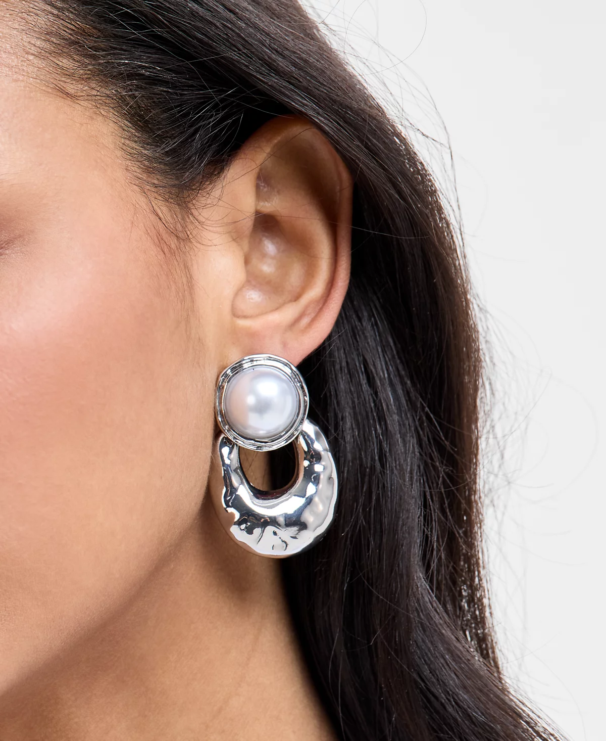 INC International Concepts Rhodium-Plated Imitation Pearl Sculptural Drop Earrings Exclusively at Macys 4490₽