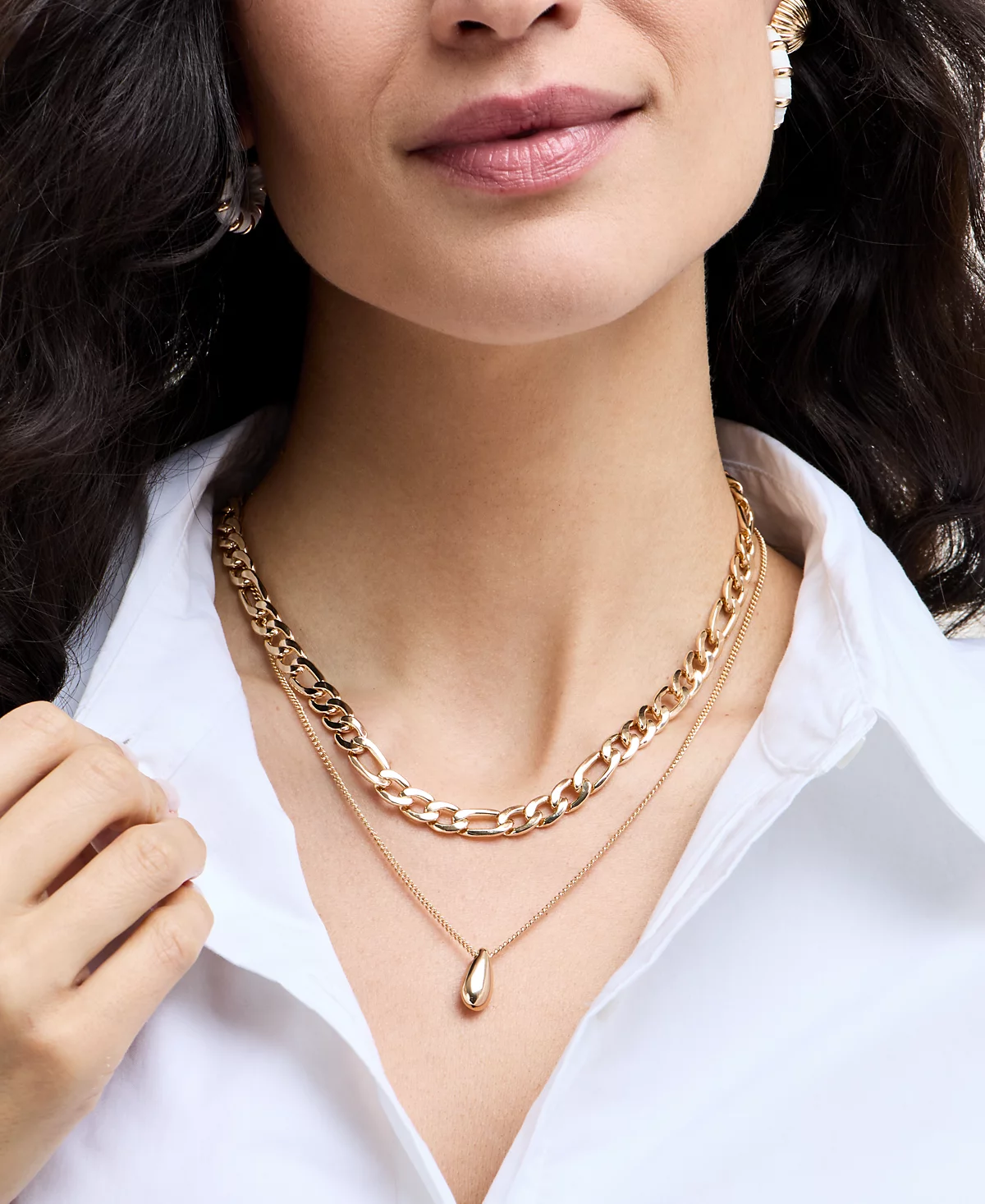 On 34th Gold-Tone Nugget Mixed Chain Layered Pendant Necklace 18 3 extender Exclusively at Macys 7490₽