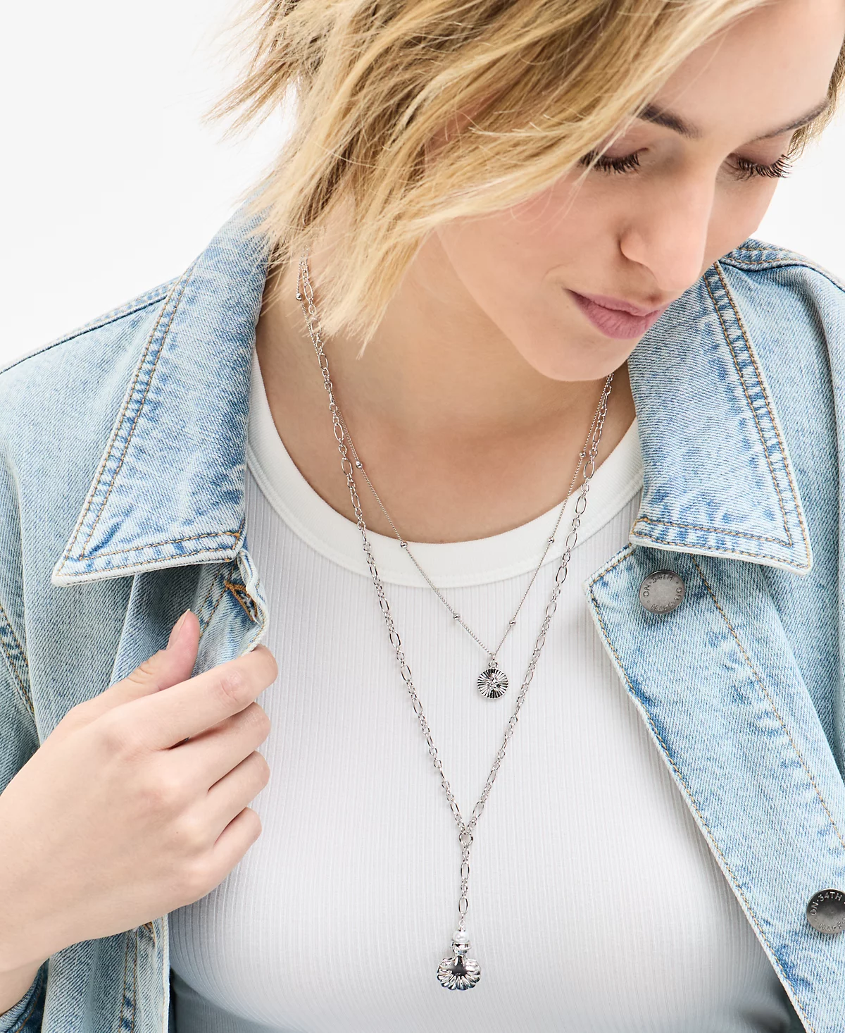 On 34th Silver-Tone Shell Layered Lariat Necklace 17 3 extender Exclusively at Macys 7490₽