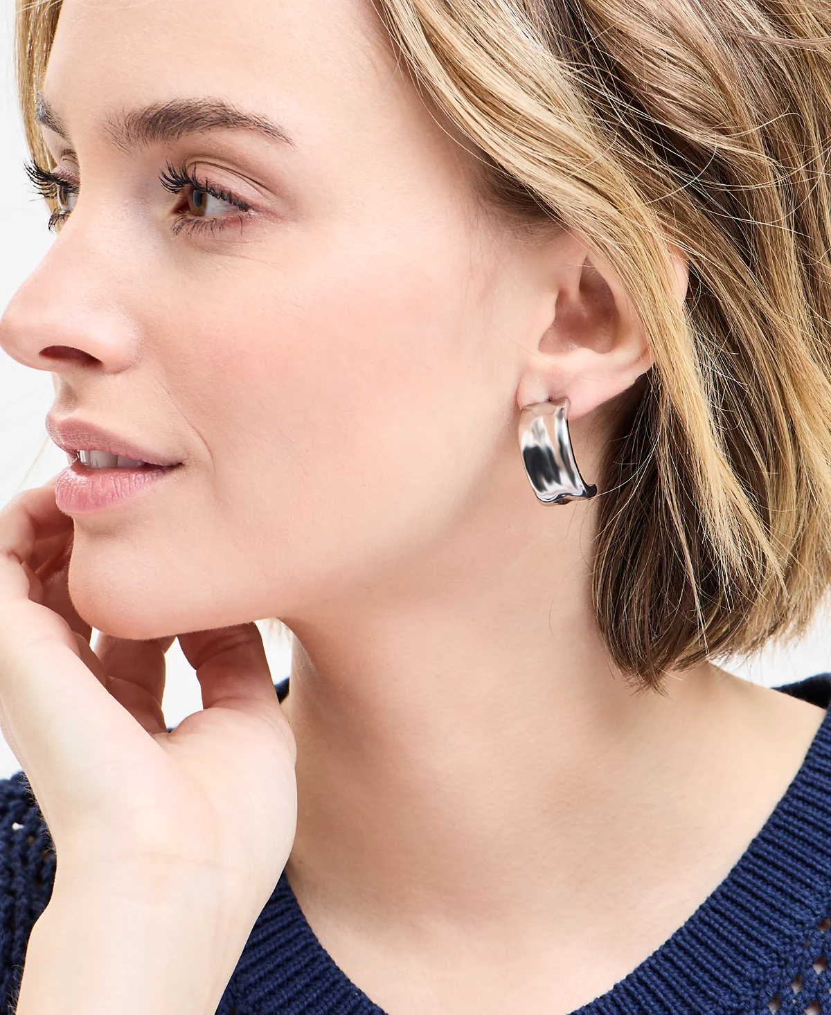 On 34th Silver-Tone Curved Metal Sheet C Hoop Earrings Exclusively at Macys 4490₽