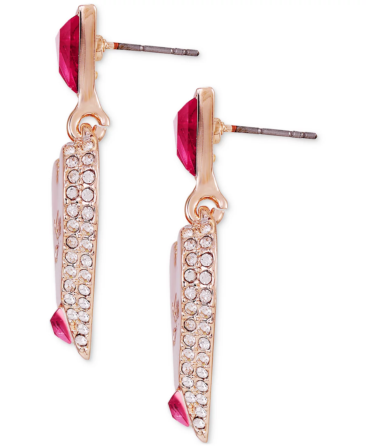 GUESS Rose Gold-Tone Pink Stone Dangle Heart Drop Earrings 2190₽
