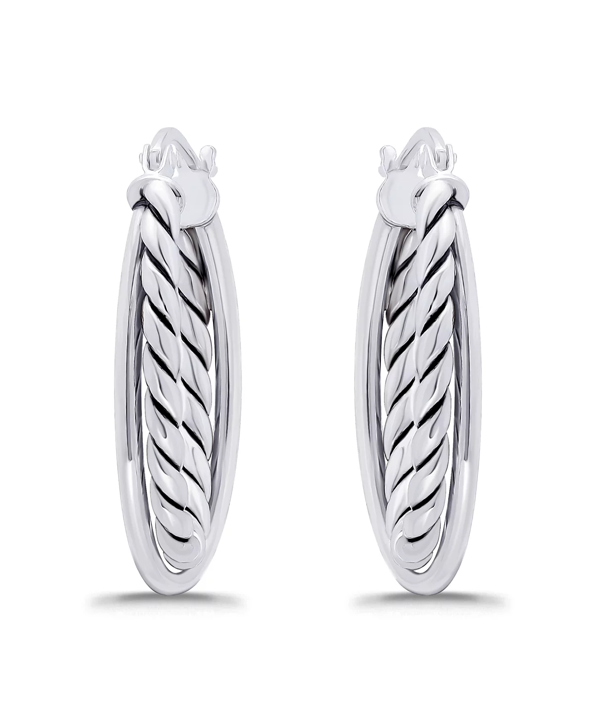 Macy's Oxidized Oval Two Row Polish Tubing Click Top Hoop Earrings