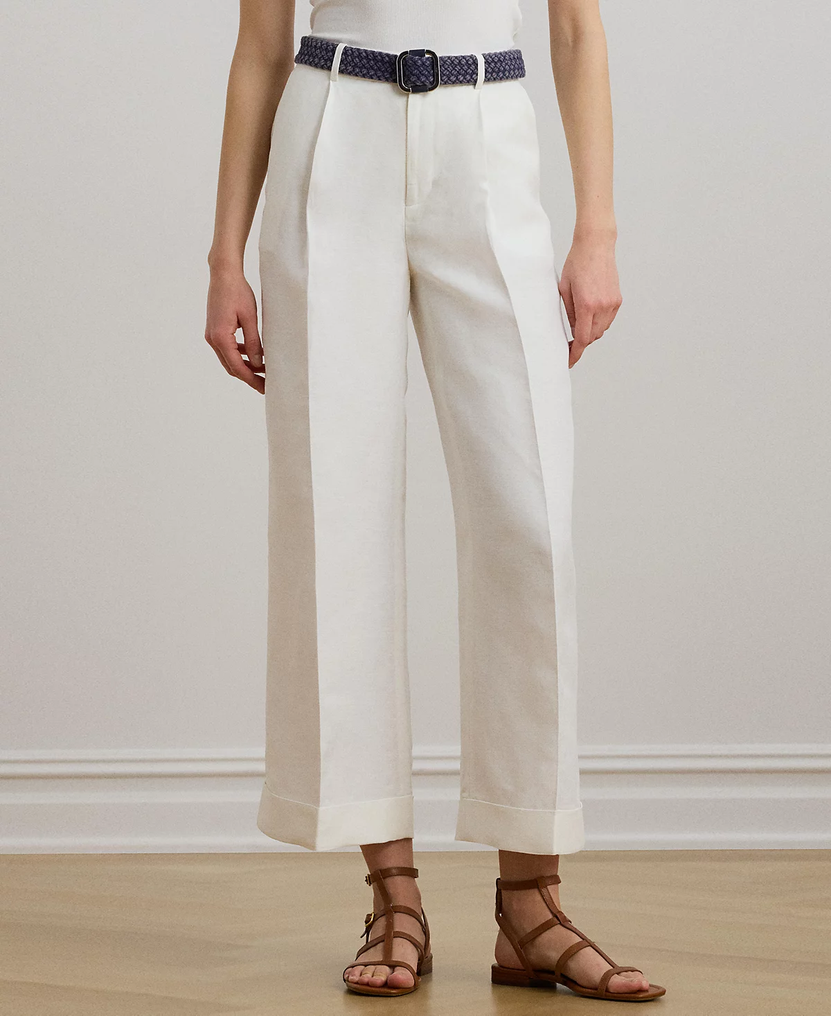Lauren Ralph Lauren Women's Pleated Linen-Blend Twill Wide-Leg Pants