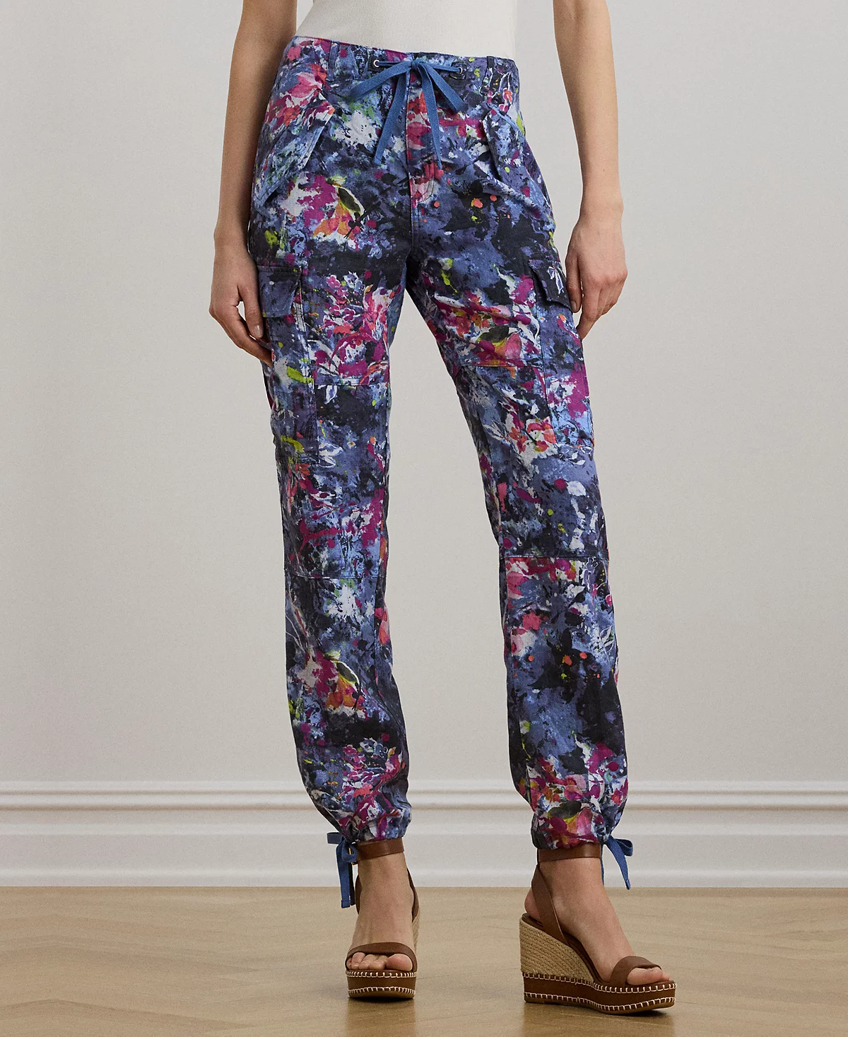Lauren Ralph Lauren Women's Print Linen Cargo Ankle Pants