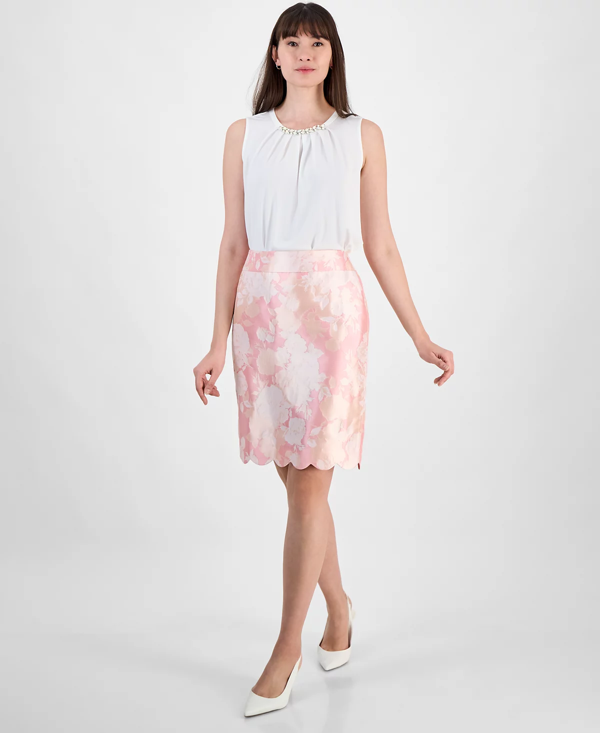 Kasper Women's Floral-Print Scalloped-Edge Pencil Skirt, Regular and Petite
