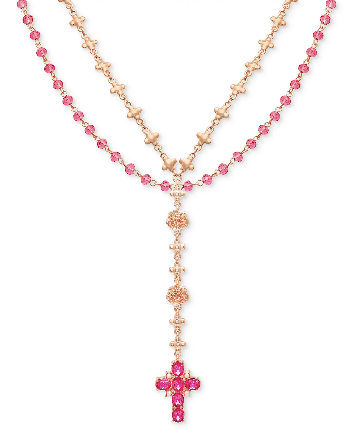 GUESS Color Stone - Imitation Pearl Cross Layered Lariat Necklace 24 2 extender 3290₽