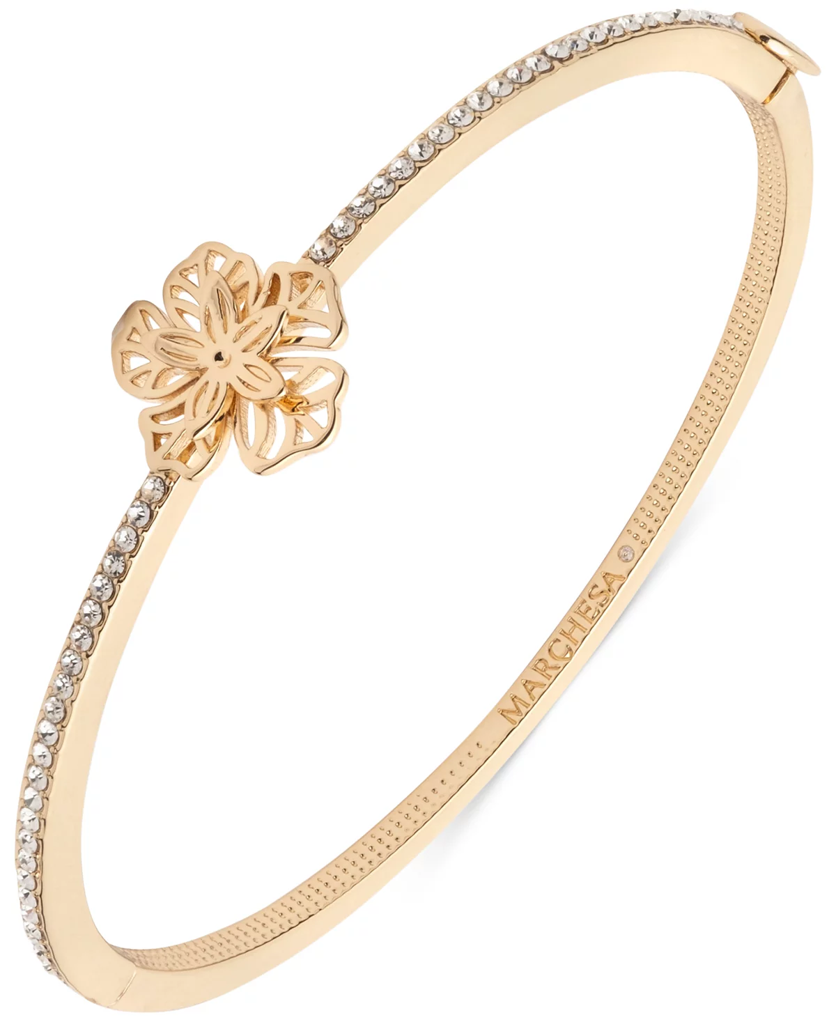 Marchesa Gold-Tone Crystal Flower Bangle Bracelet