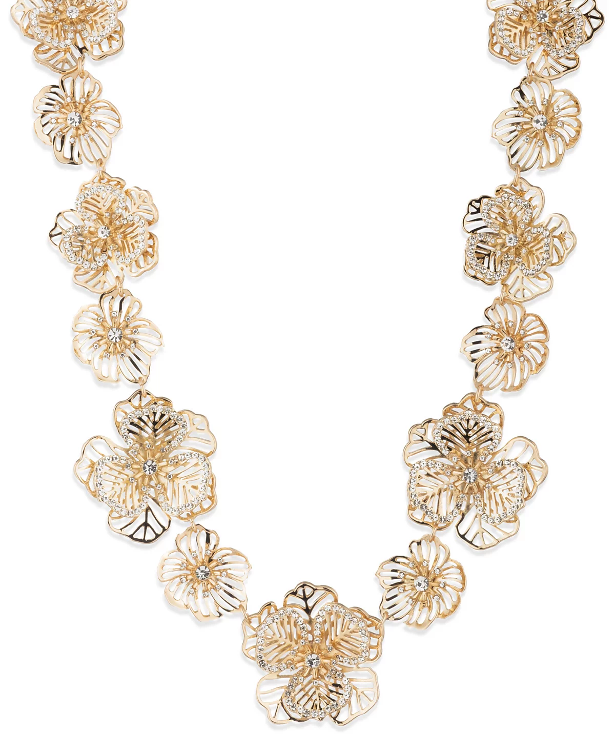Marchesa Gold-Tone Crystal Openwork Flower Collar Necklace, 16