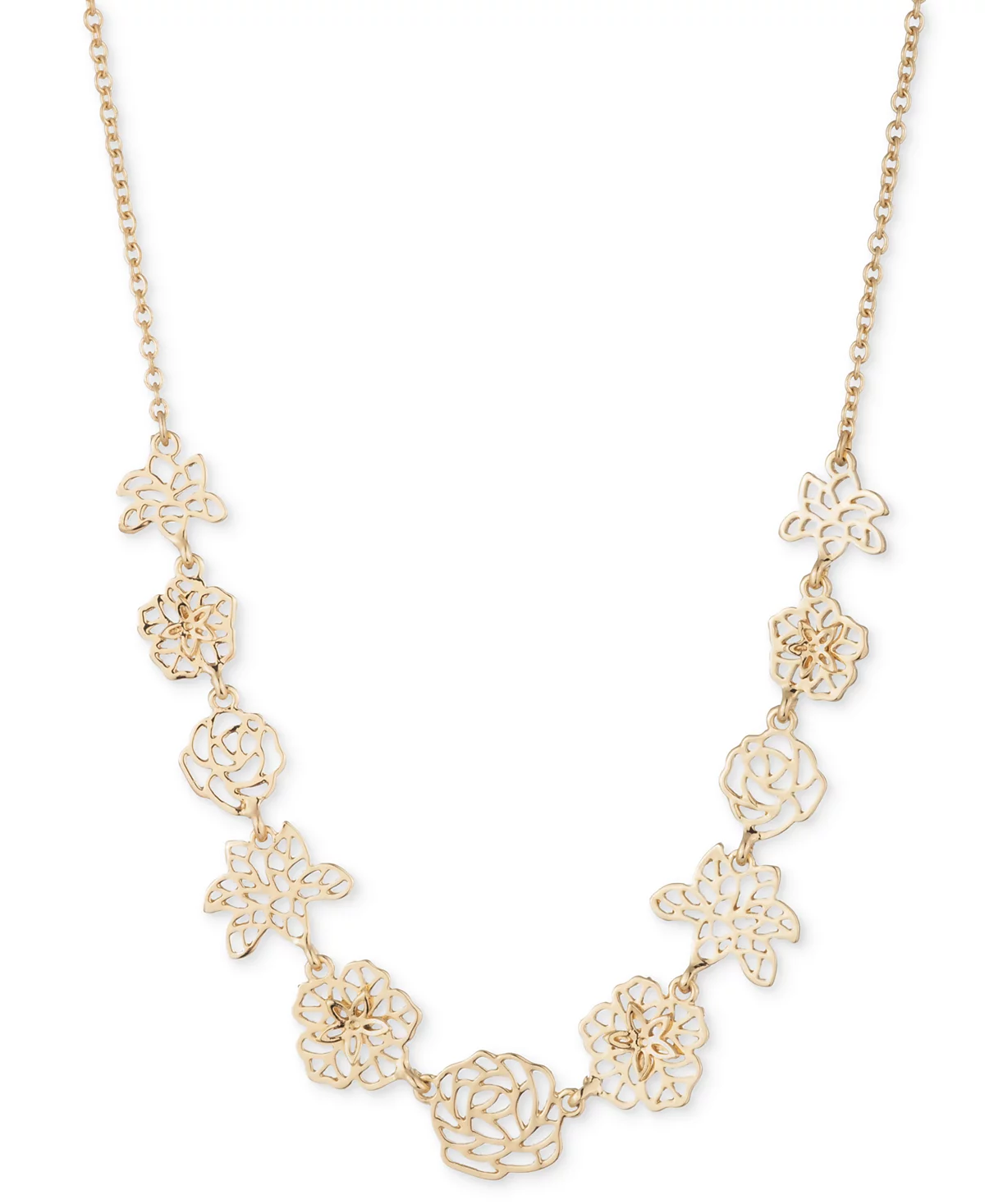 Marchesa Gold-Tone Openwork Flower Collar Necklace, 16