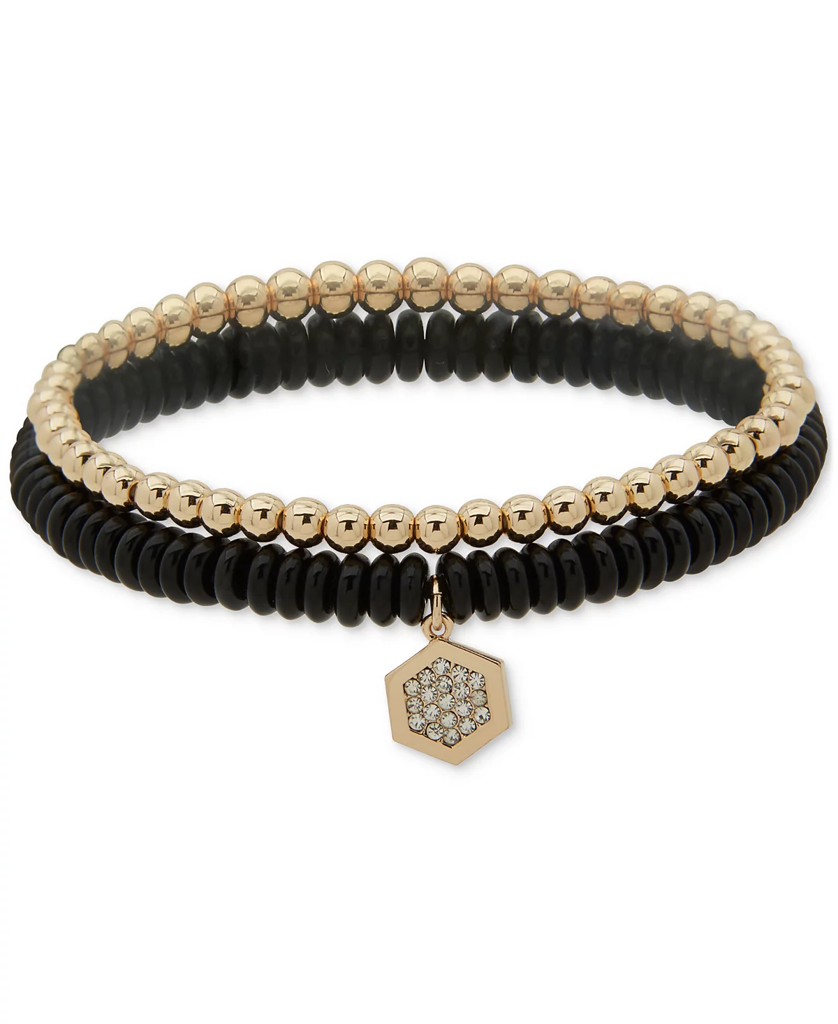 DKNY Gold-Tone 2-Pc Set Pav Hexagon Charm Beaded Stretch Bracelets 8590₽