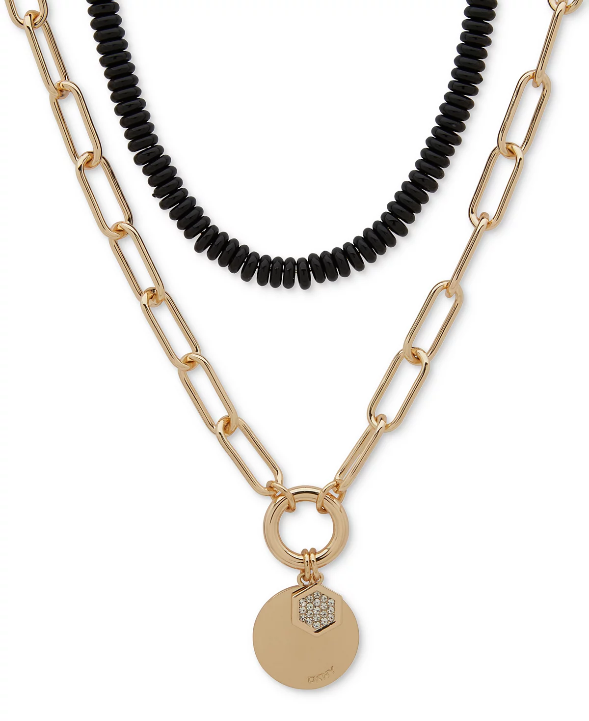DKNY Gold-Tone Jet Bead Two-Row Pendant Necklace 16 3 extender 14790₽