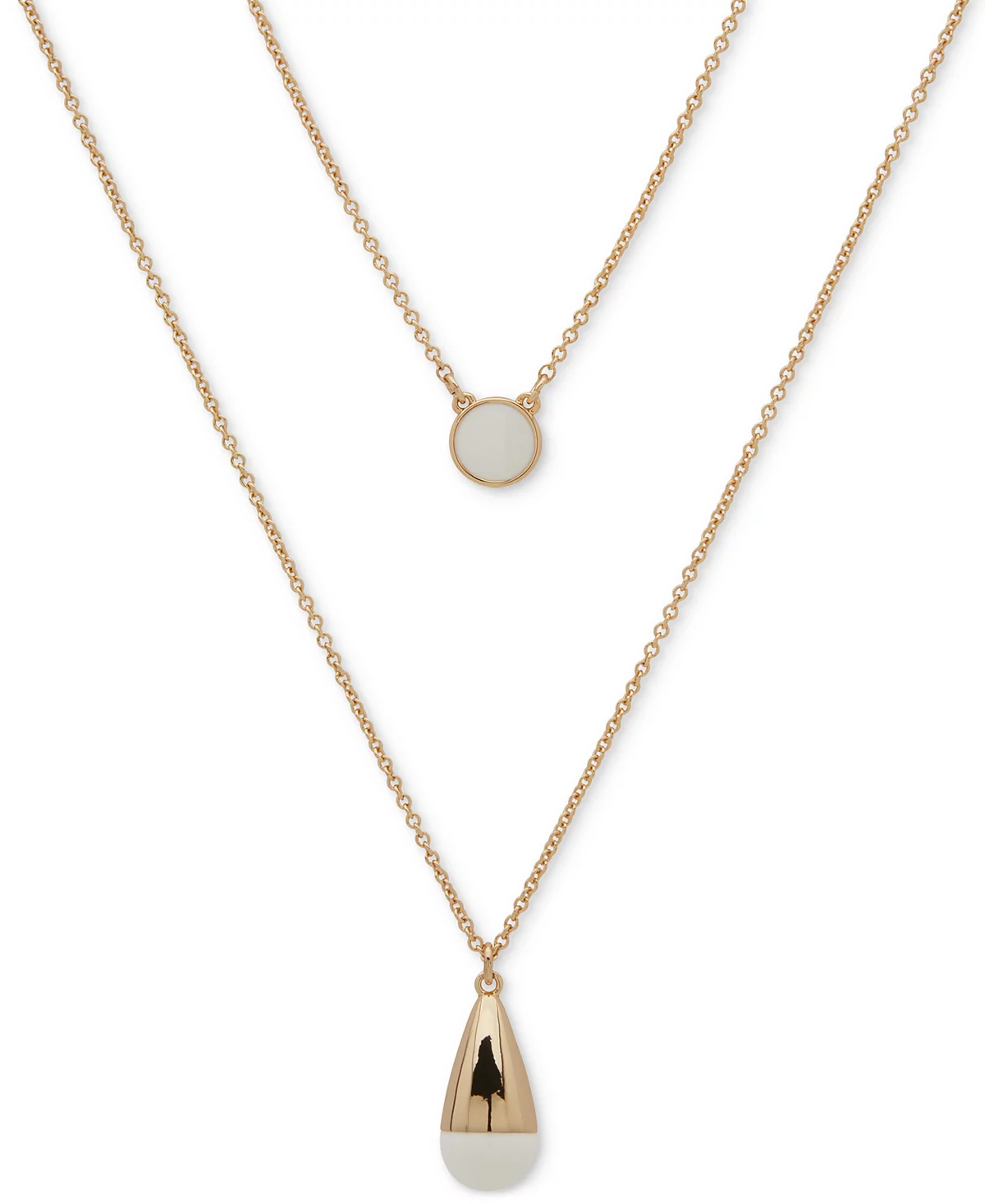 DKNY Gold-Tone White Bead Two-Row Pendant Necklace 16 3 extender 7190₽