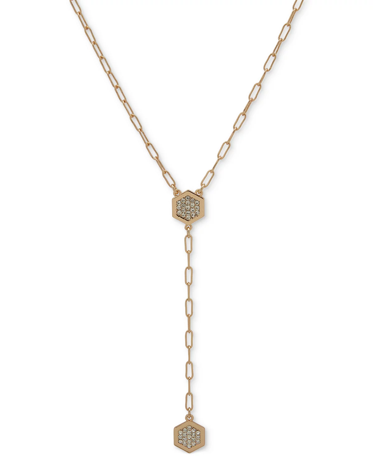 DKNY Gold-Tone Crystal Pav Hexagon Lariat Necklace 16 3 extender 7990₽
