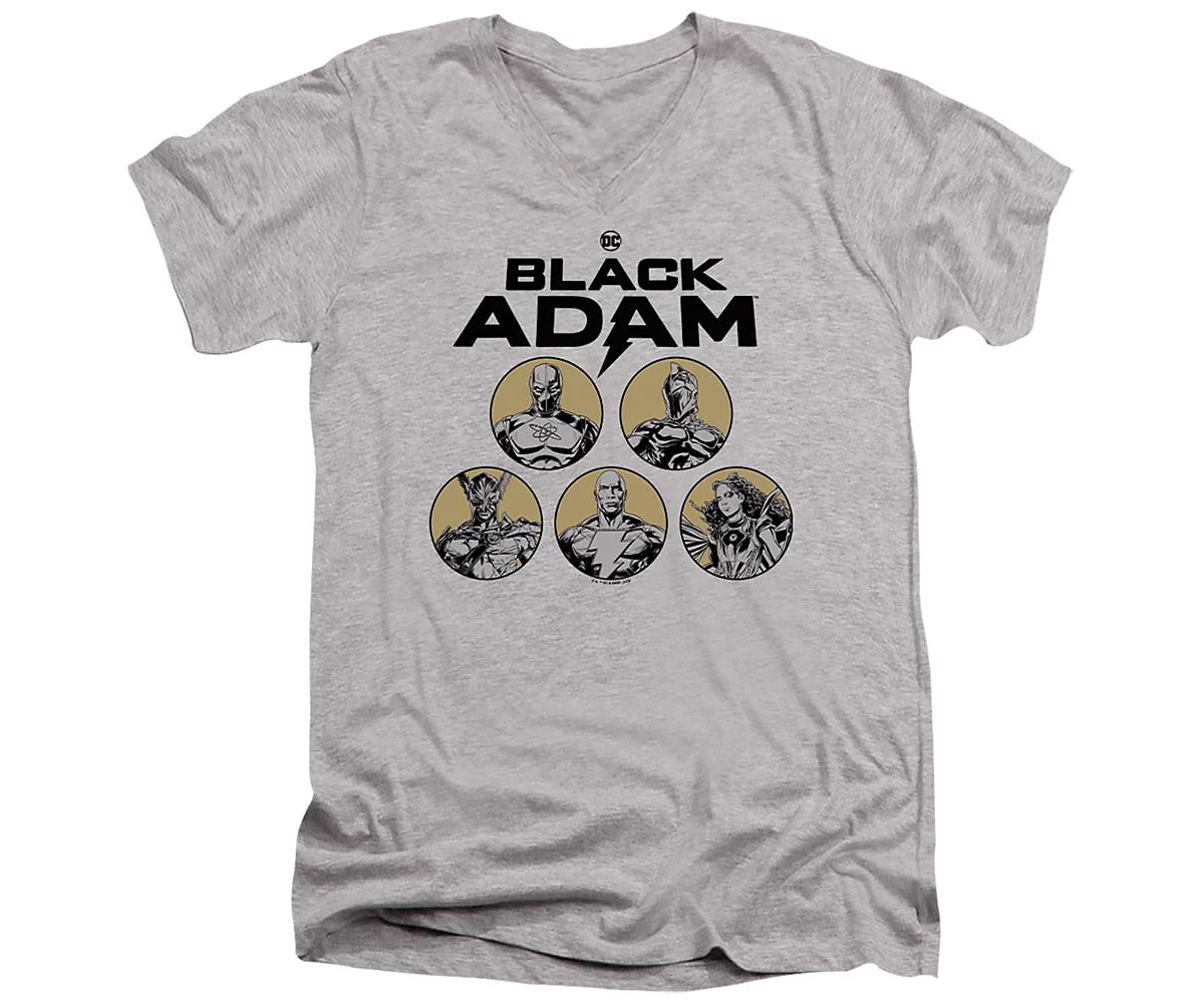 Black Adam Mens Contrast Group Short Sleeve Adult V Neck Premium Cotton Tee / T-Shirt