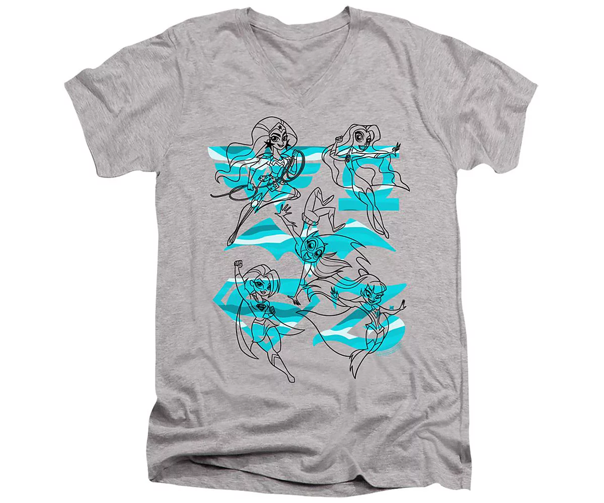 DC Wonder Woman Mens Dc Superhero Girls DC Comics Superhero Girls Line Art Group Short Sleeve Adult V Neck Premium Cotton Tee T-Shirt 5490₽