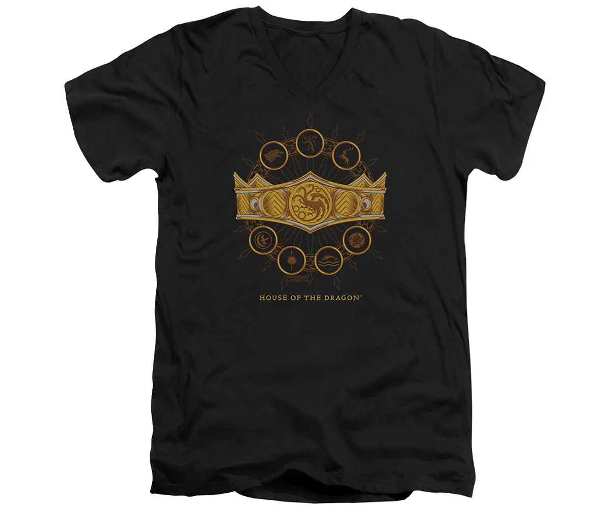 House Of The Dragon Mens Crown Short Sleeve Adult V Neck Premium Cotton Tee / T-Shirt