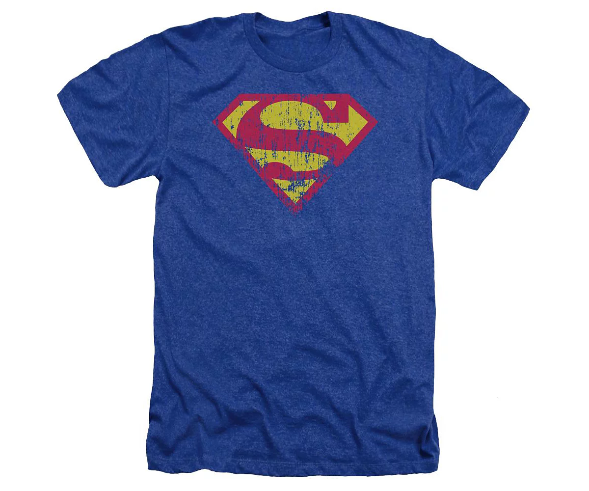Superman Mens Classic Logo Distressed Adult Heather Tee / T-Shirt