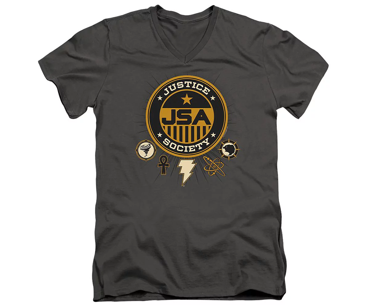 Black Adam Mens Justice Society Short Sleeve Adult V Neck Premium Cotton Tee T-Shirt 5490₽