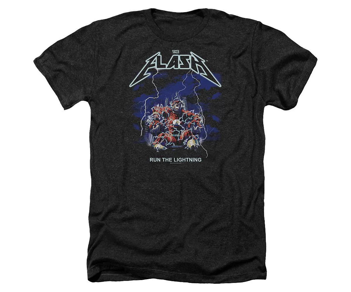 Dc Flash Mens DC Comics Flash Run The Lightning Adult Heather Tee / T-Shirt