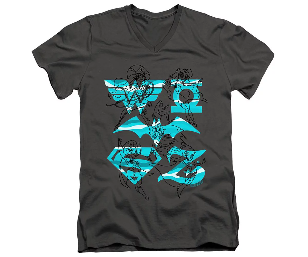DC Wonder Woman Mens Dc Superhero Girls DC Comics Superhero Girls Line Art Group Short Sleeve Adult V Neck Premium Cotton Tee T-Shirt 5490₽