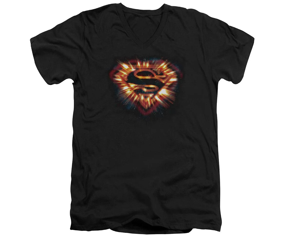 Superman Mens Space Burst Shield Short Sleeve Adult V Neck Tee / T-Shirt