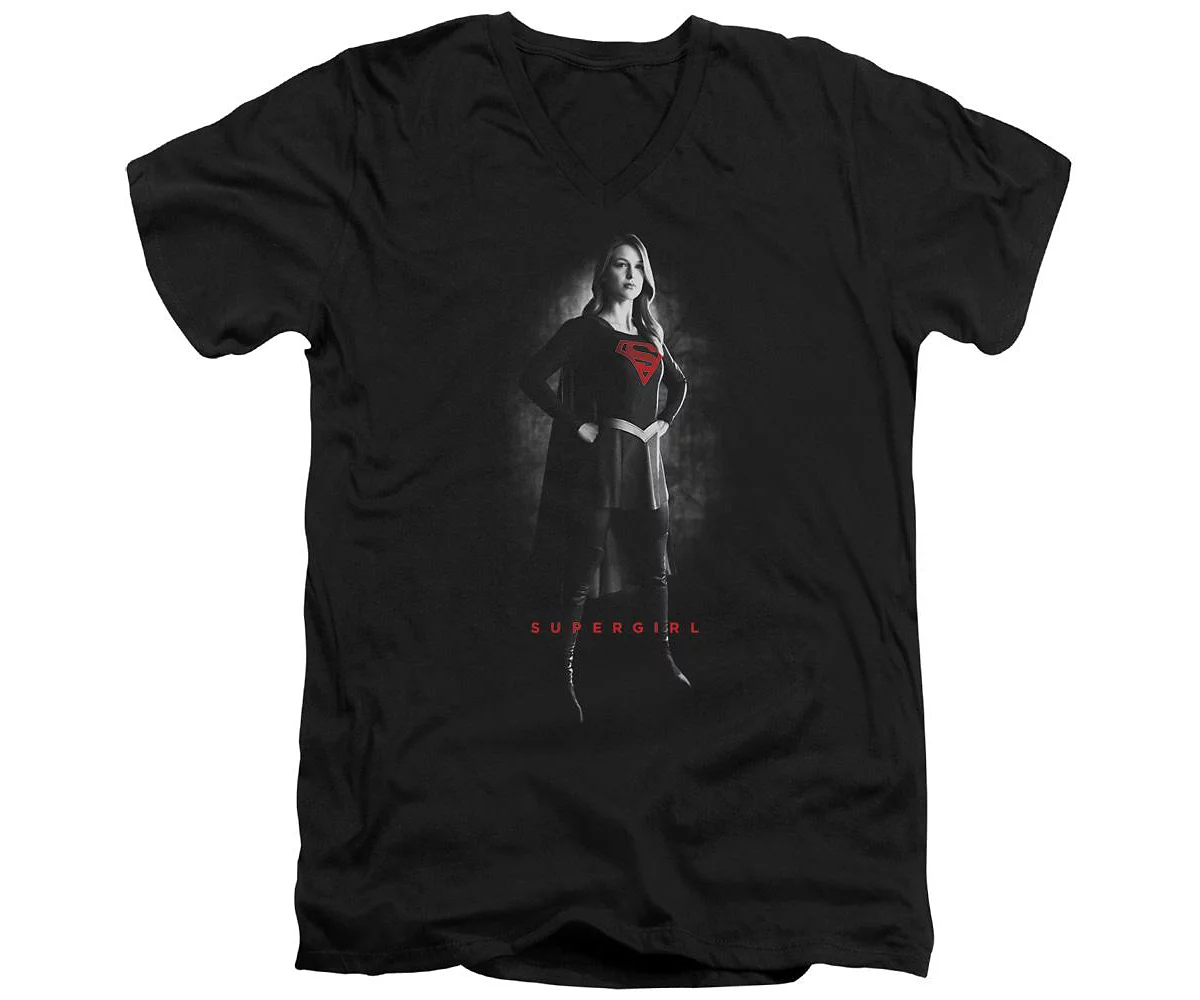 Supergirl Mens Noir Short Sleeve Adult V Neck Premium Cotton Tee T-Shirt 5490₽