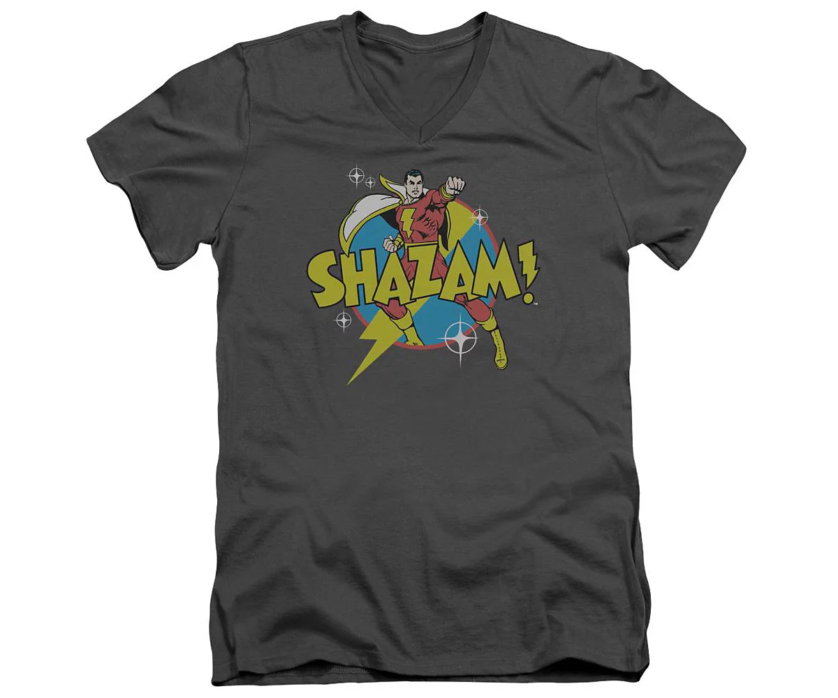 Dc Shazam Men's DC Comics Shazam Power Bolt Short Sleeve Adult V Neck Premium Cotton Tee / T-Shirt