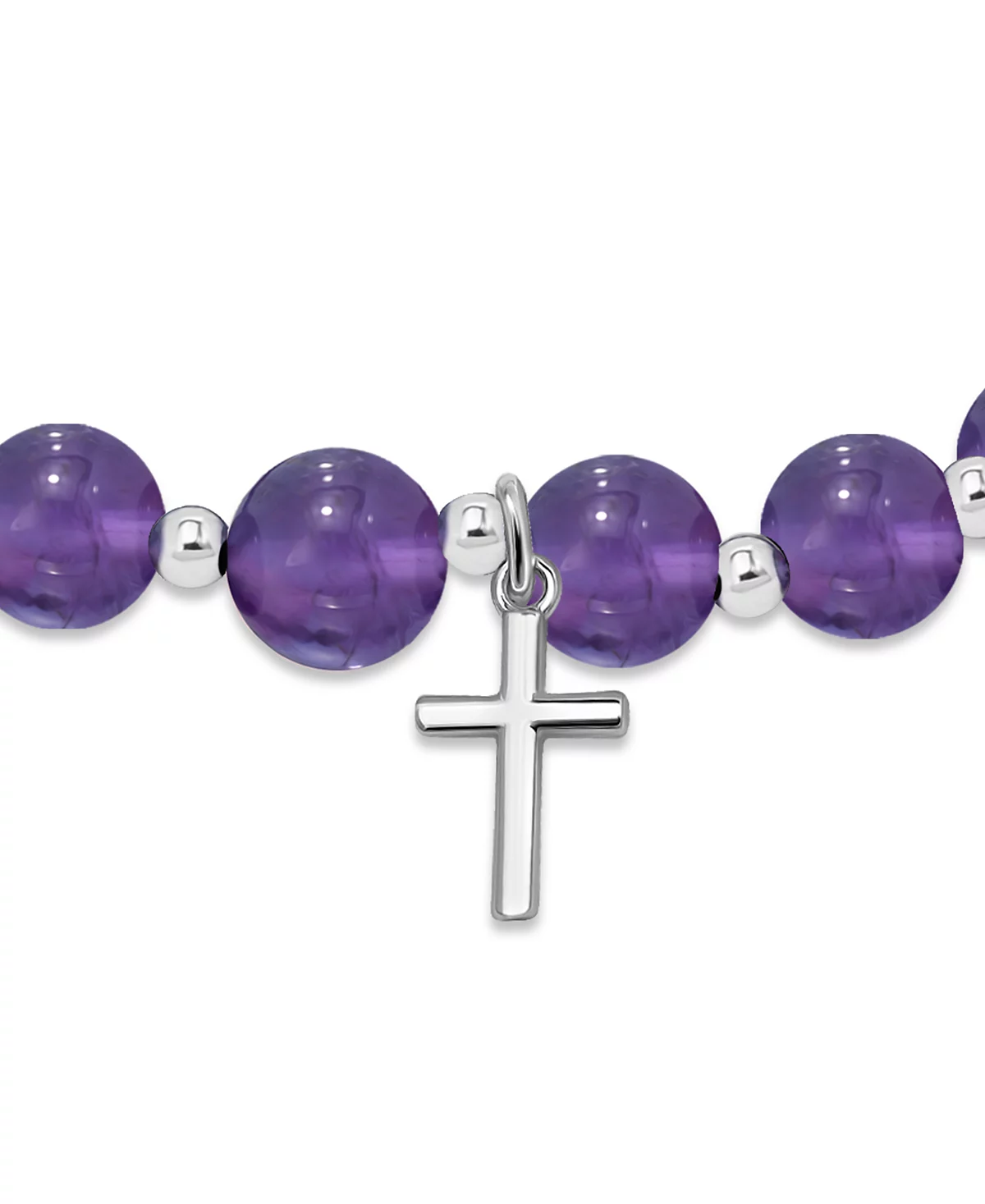 Macy's Silver-Plated Beaded Cross Charm Stretch Bracelet
