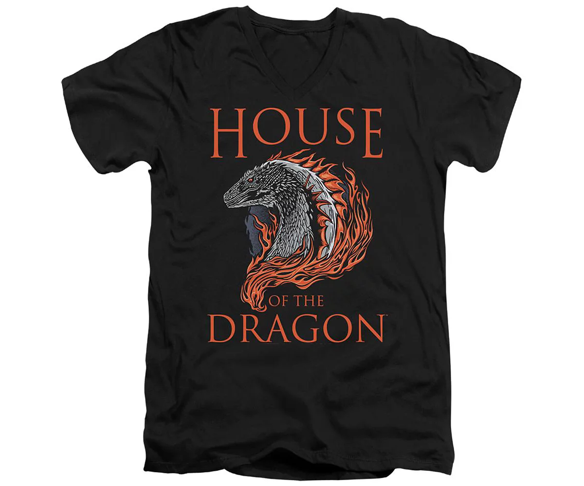 House Of The Dragon Men's Hod Dragon Illustration Short Sleeve Adult V Neck Premium Cotton Tee / T-Shirt