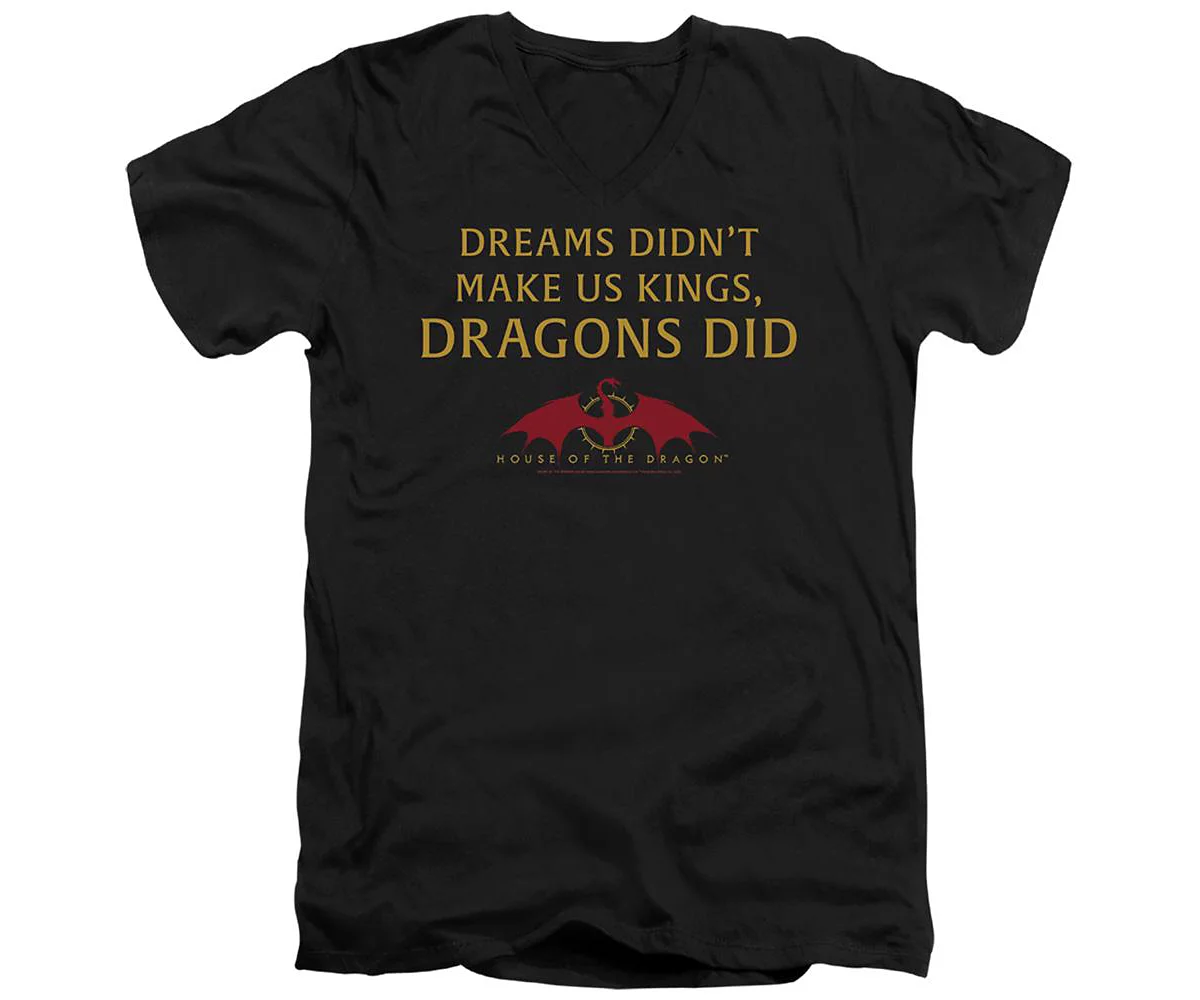 House Of The Dragon Men's Not Dreams Short Sleeve Adult V Neck Premium Cotton Tee / T-Shirt