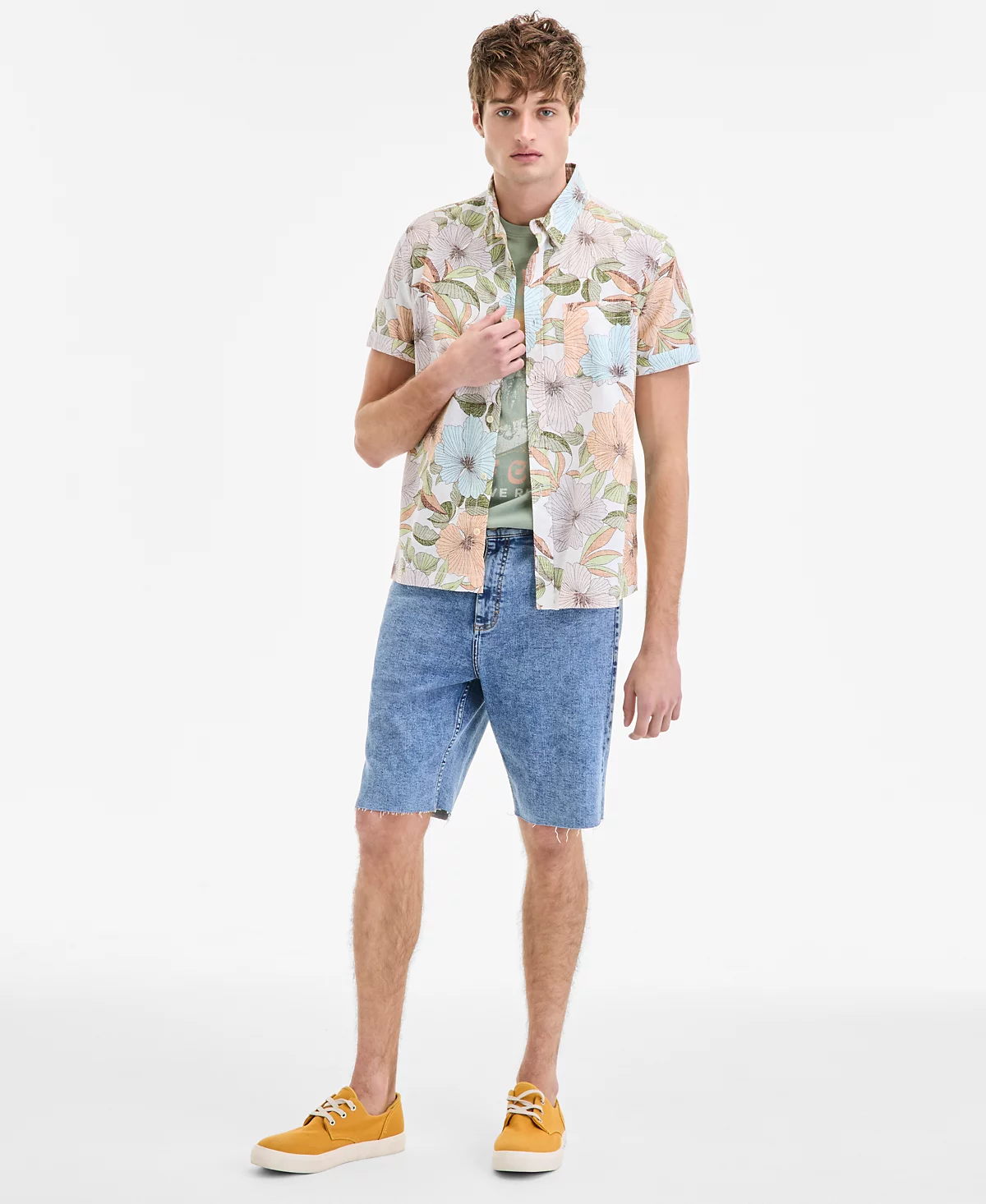 Sun Stone Mens Duke Short Sleeve Floral Print Button-Front Shirt Exclusively at Macys 7590₽