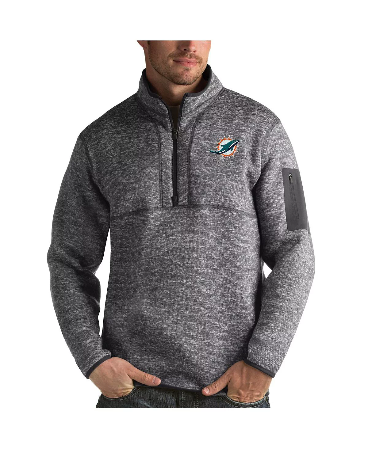 Antigua Mens Charcoal Miami Dolphins Fortune Quarter-Zip Pullover Jacket 21890₽