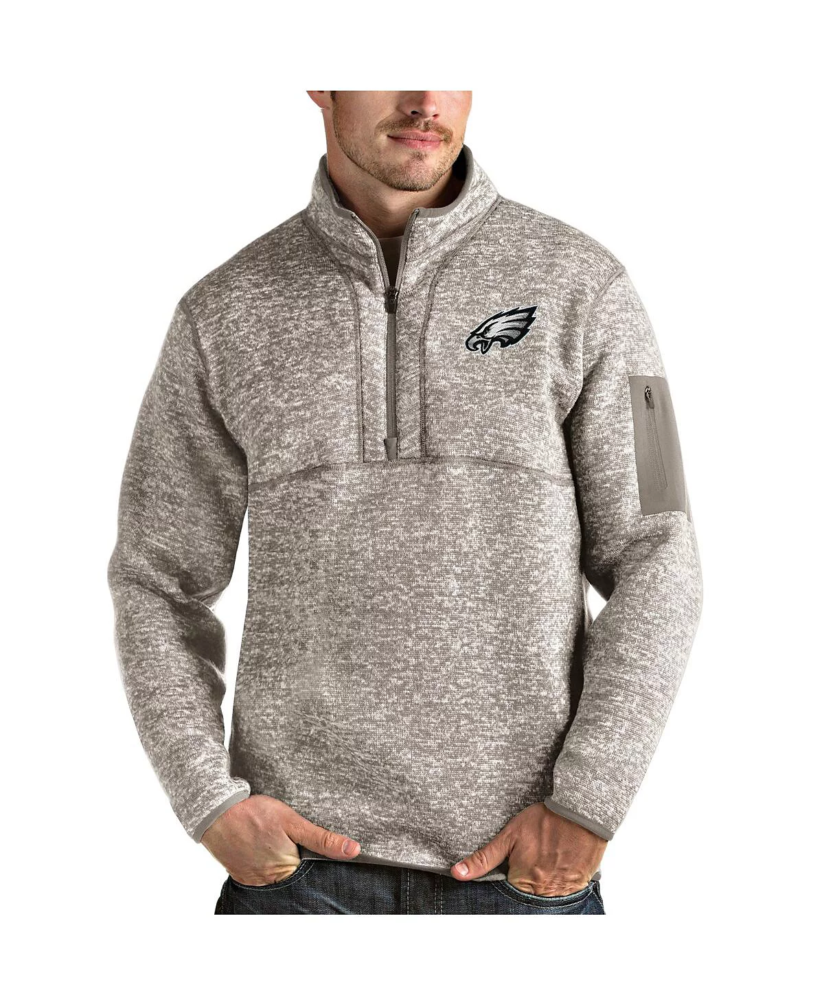 Antigua Mens Oatmeal Philadelphia Eagles Fortune Quarter-Zip Pullover Jacket 16390₽