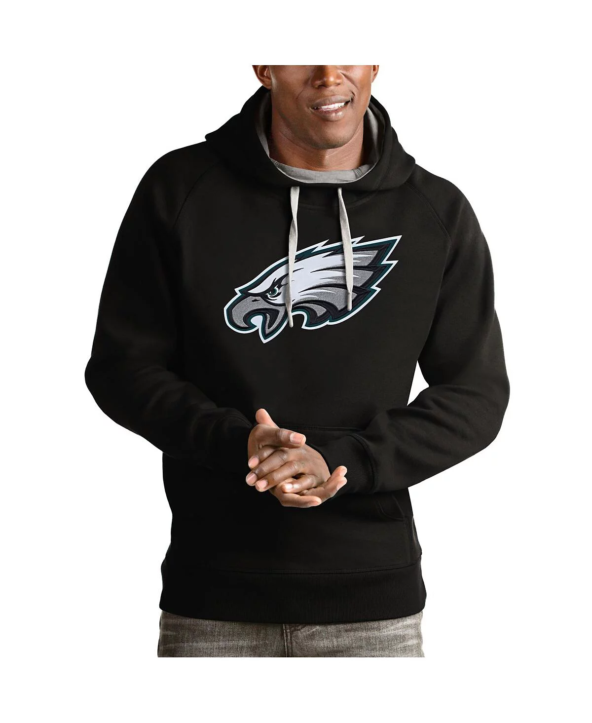 Antigua Mens Black Philadelphia Eagles Victory Pullover Hoodie 14790₽