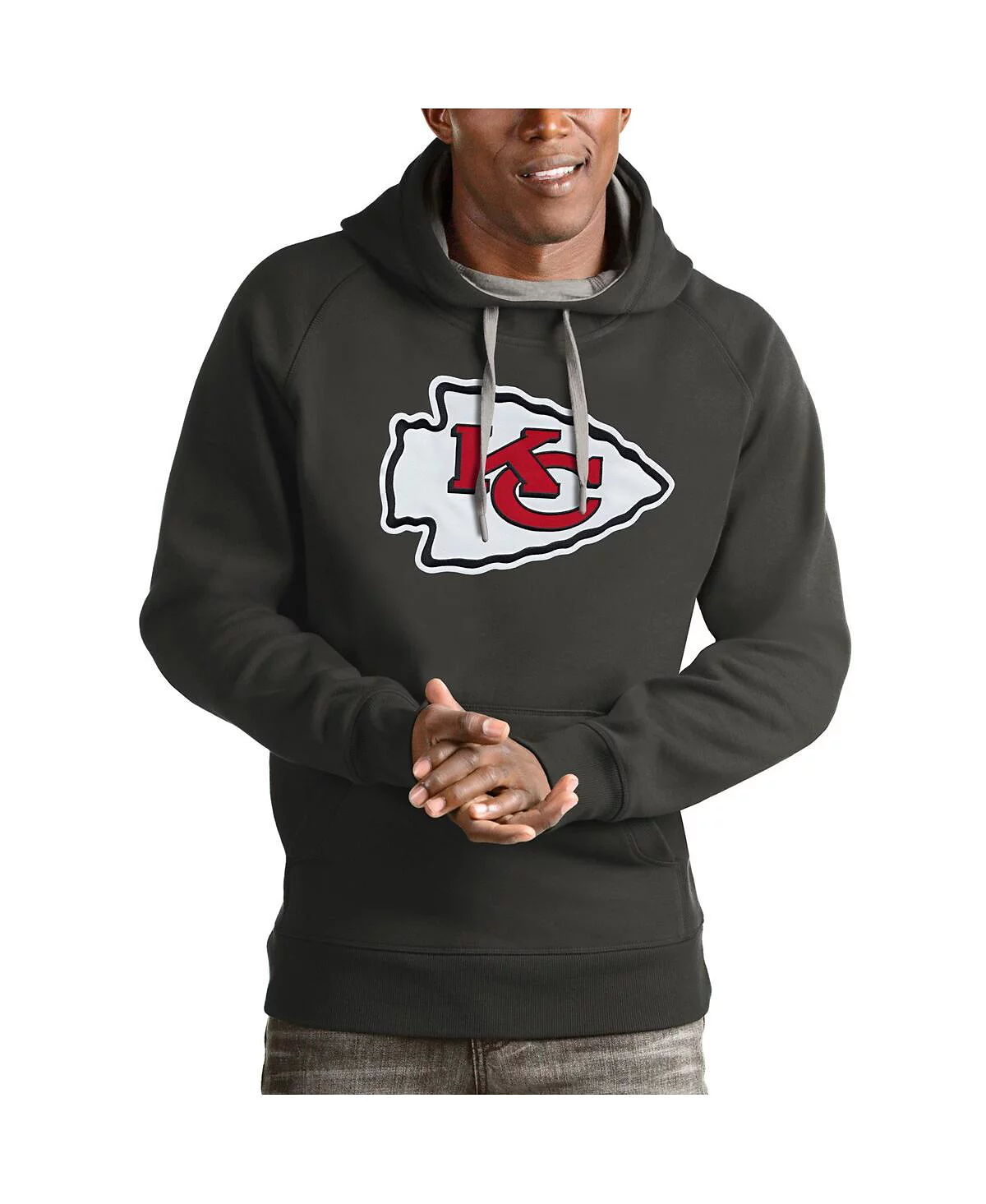 Antigua Mens Charcoal Kansas City Chiefs Victory Pullover Hoodie 14790₽