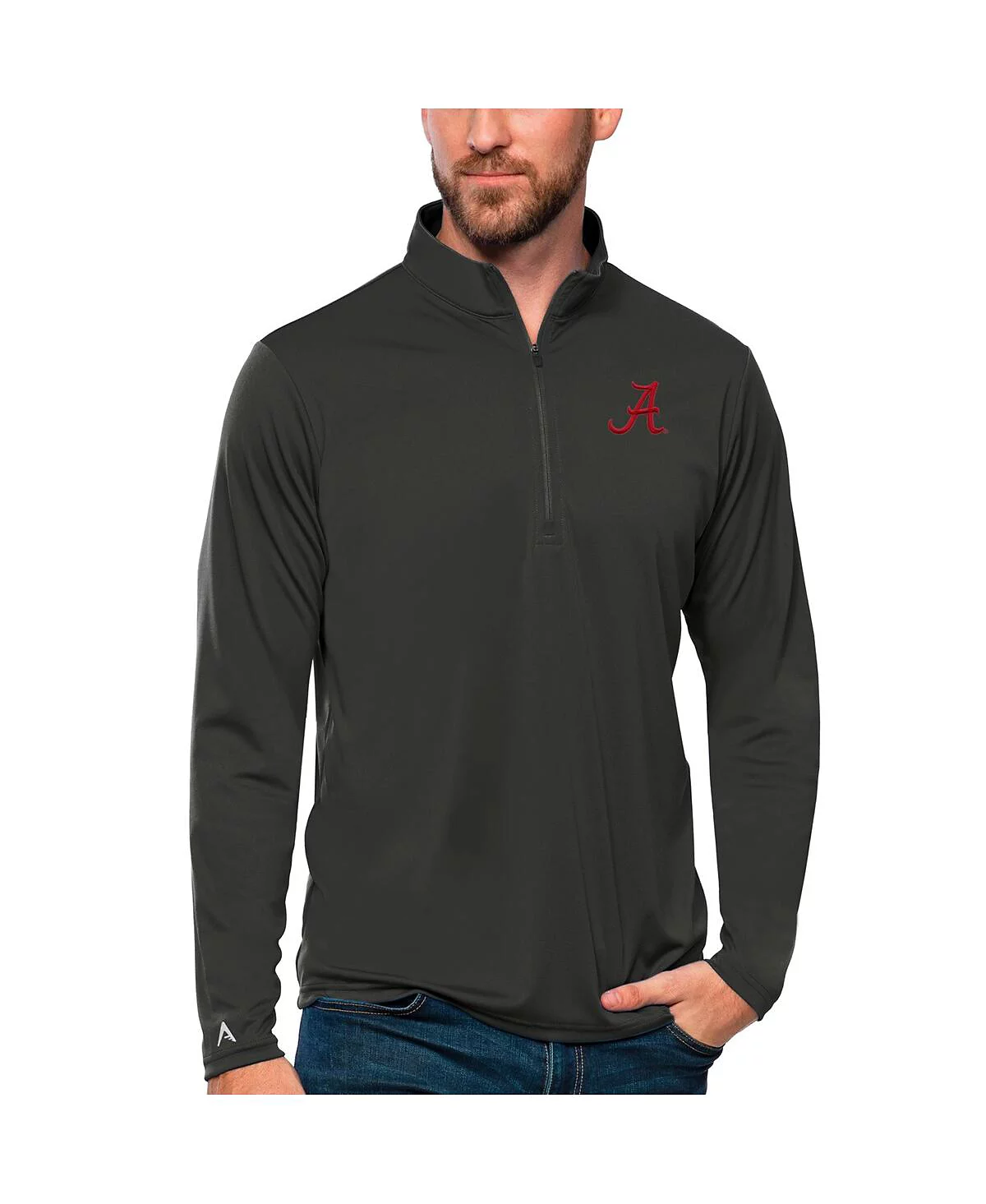 Antigua Mens Charcoal Alabama Crimson Tide Tribute Quarter-Zip Top 15190₽