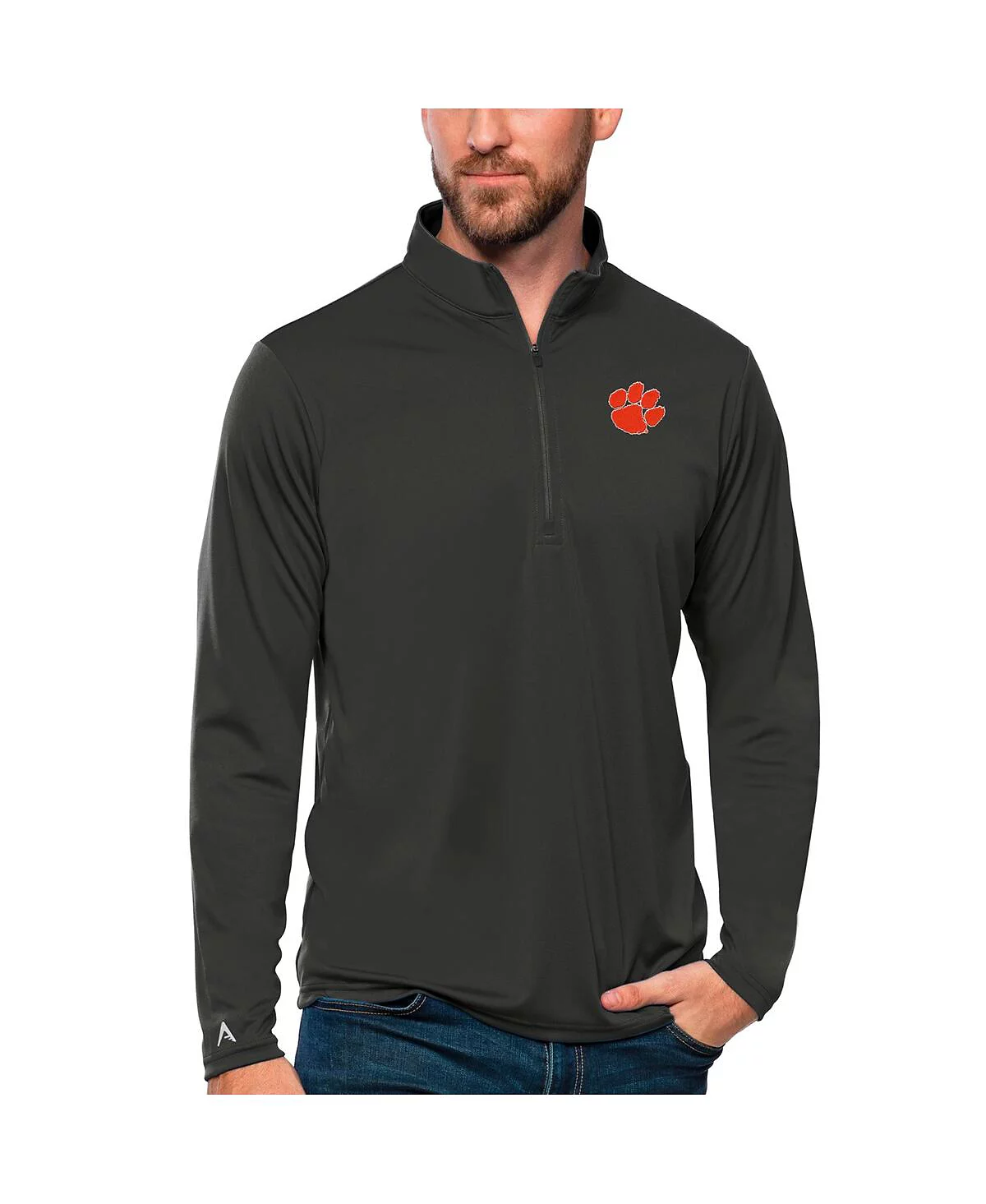 Antigua Mens Charcoal Clemson Tigers Tribute Quarter-Zip Top 15190₽