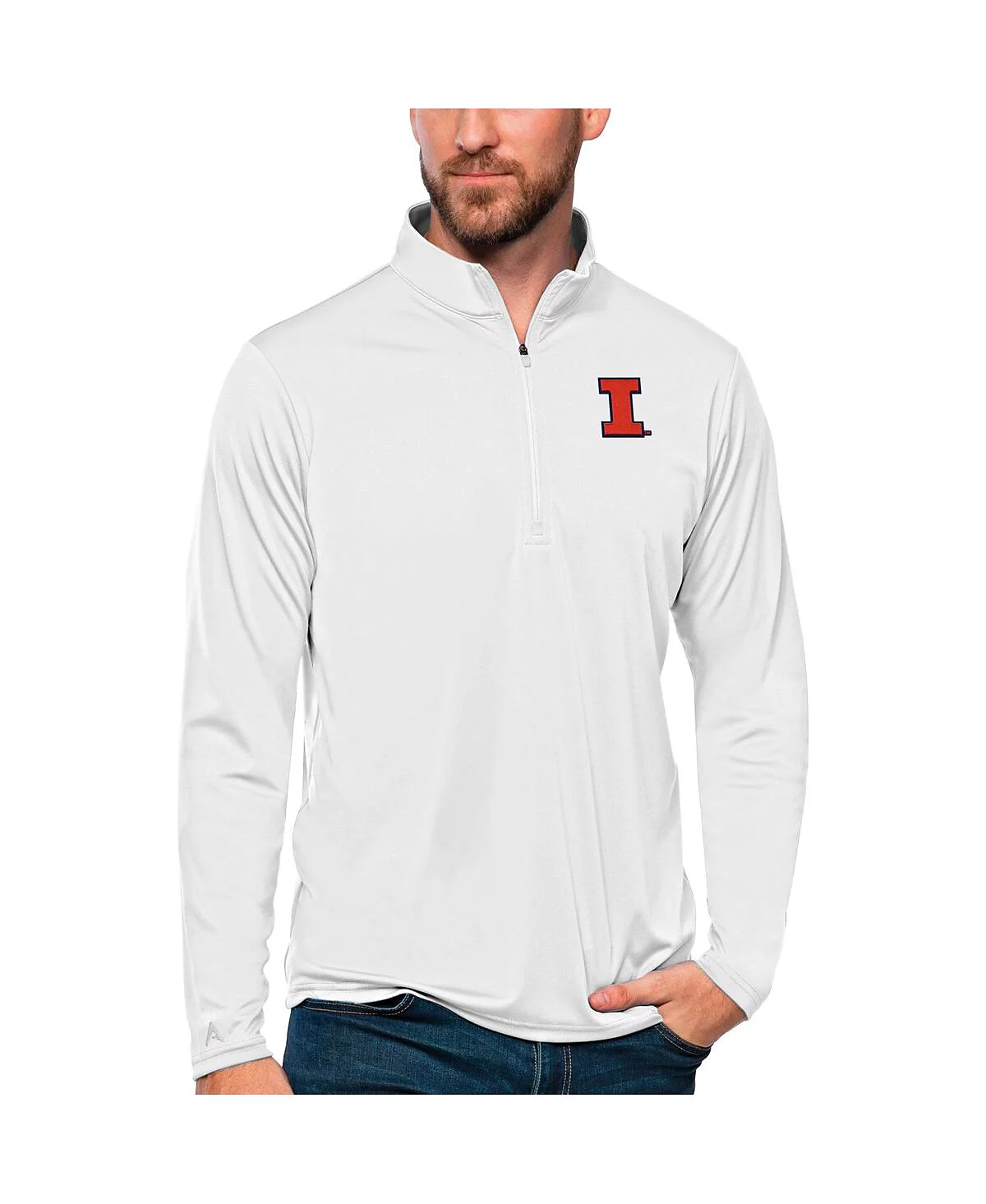 Antigua Mens White Illinois Fighting Illini Tribute Quarter-Zip Top 15190₽