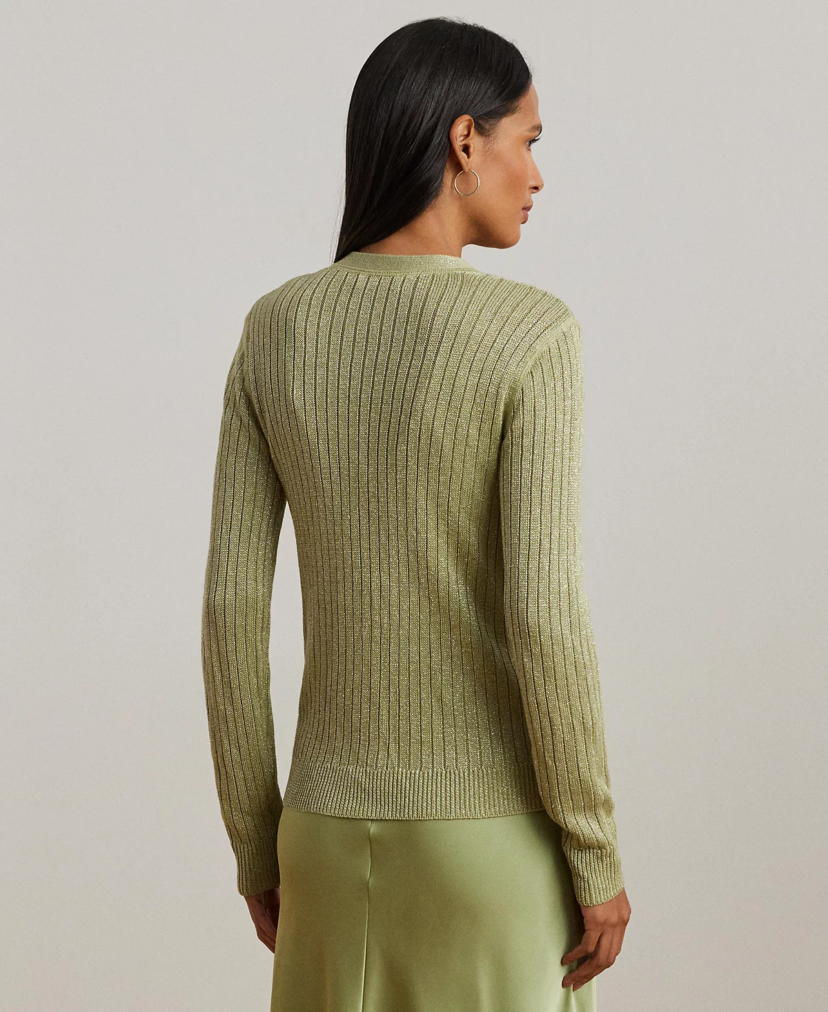 Lauren Ralph Lauren Women's Metallic Linen-Blend Rib-Knit Cardigan