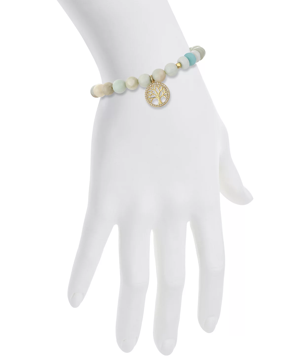 Unwritten Cubic Zirconia and Amazonite Stone Family Tree Stretch Bracelet 5090₽